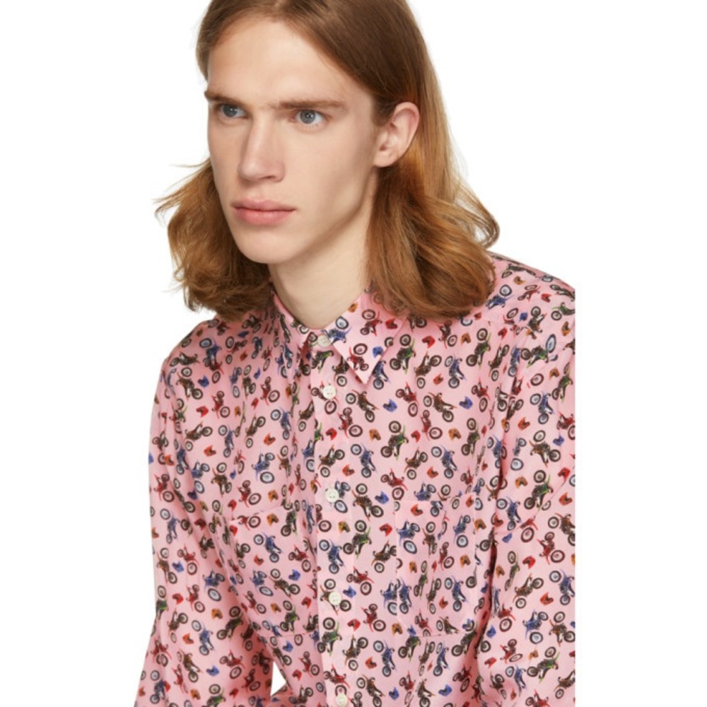 Men's Pink moto Patterned Shirt 100% silk
